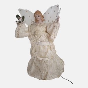 Angel Tree Topper Lights Up Ivory + Gold 13" Christmas Holiday